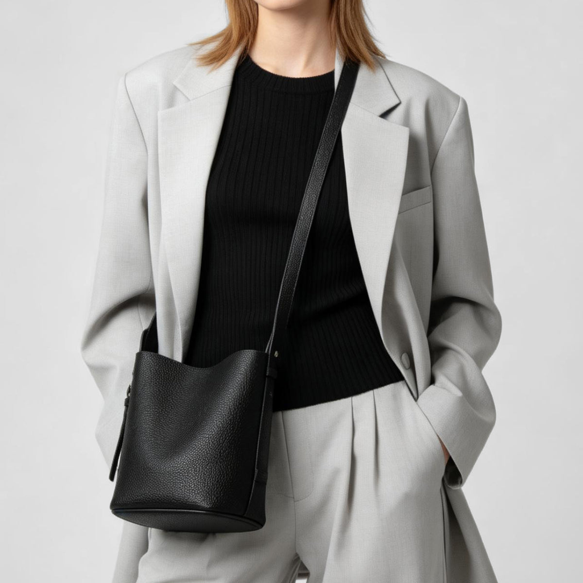 Genuine Leather Bucket Bag
